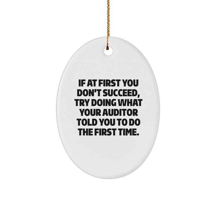 Funny Auditor Gifts from Men to Women - Oval Ornament, 'If At First You Don't Succeed' Christmas Unique Gifts for Friends, Coworkers, Family - Image 1