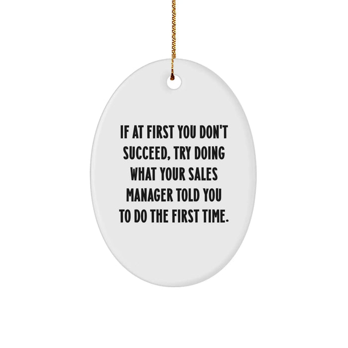 Funny Sales Manager Gifts from Family - Oval Ornament for Sales Manager Men, Women, Friends, Coworkers - 'If At First You Don't Succeed' Christmas Unique Gifts - Image 1