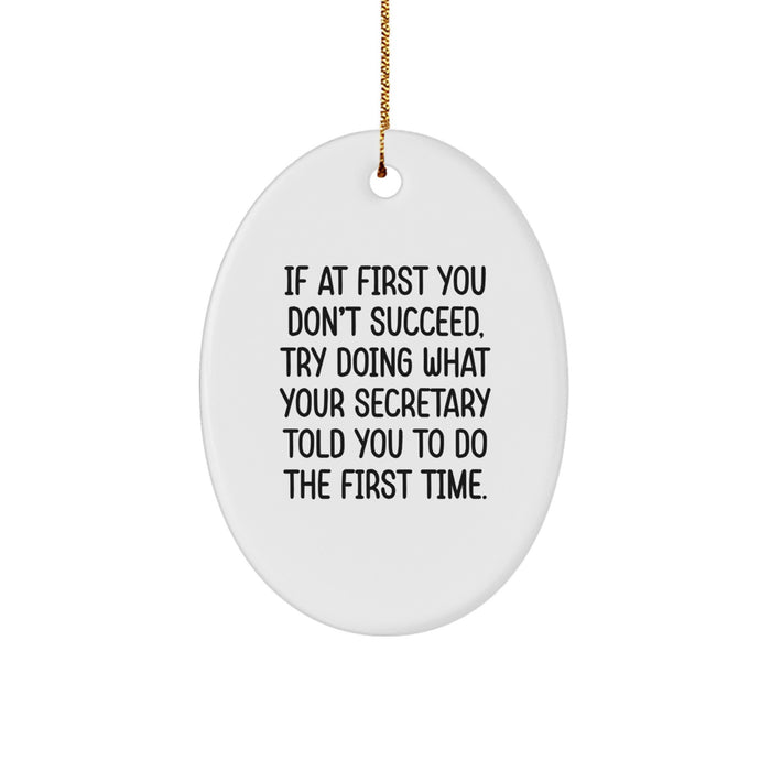 Funny Quotes Oval Ornament Gifts from Men to Secretary for Christmas Unique - Image 1