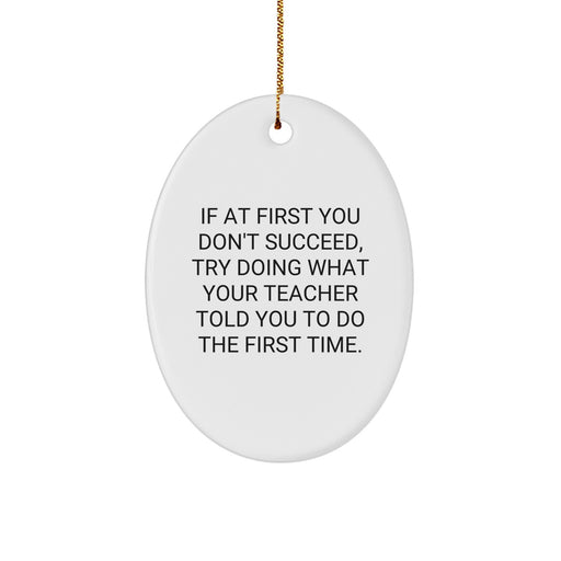 Funny Teacher Gifts from Men, Unique Christmas Decorations for Teacher, Oval Ornament with Motivational Quote - Image 1