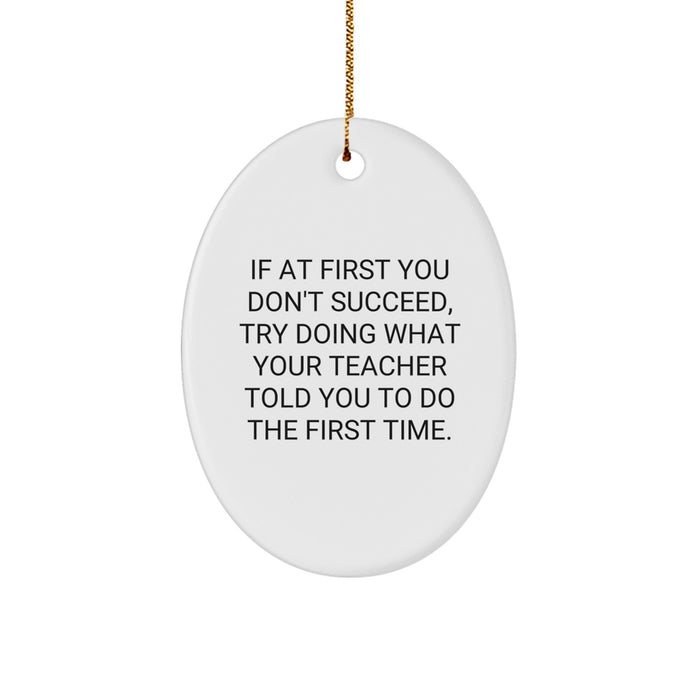 Funny Teacher Gifts from Men, Unique Christmas Decorations for Teacher, Oval Ornament with Motivational Quote - Image 1