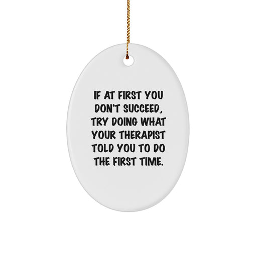 Funny Therapist Gifts from Family - Oval Ornament for Therapist, If At First You Don't Succeed Gifts, Christmas Unique Therapist Decorations - Image 1