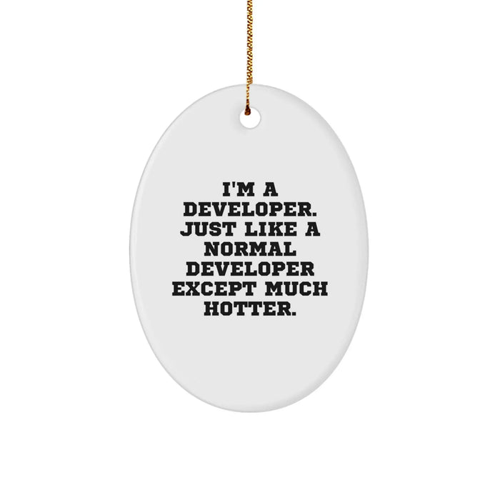 Developer Gifts from Friends - I'm A Developer. Just Like A Normal Developer Except Much Hotter. Oval Ornament for Christmas - Image 1