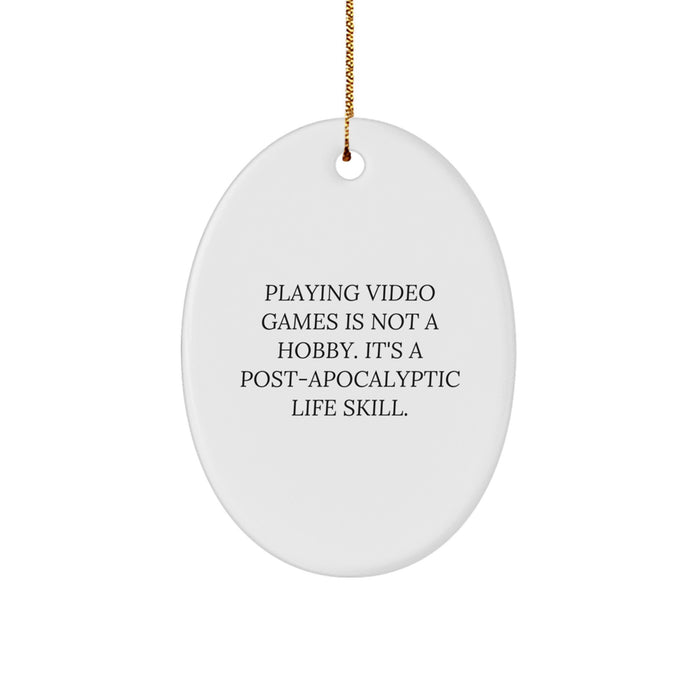 Funny Playing Video Games Oval Ornament Gifts from Friends for Christmas Unique Gifts - Image 1