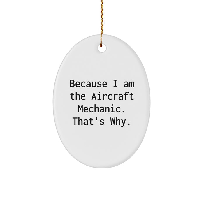 Funny Gift for Aircraft Mechanic Friends, Oval Ornament for Christmas Unique Gifts from Men, Funny because I am the Aircraft Mechanic Thats Why - Image 1