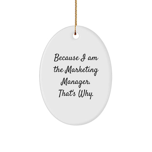 Custom Funny Oval Ornament Gifts for Marketing Managers from Men, Friends, or Family - Because I Am The Marketing Manager That's Why - Unique Christmas Decorations - Image 1
