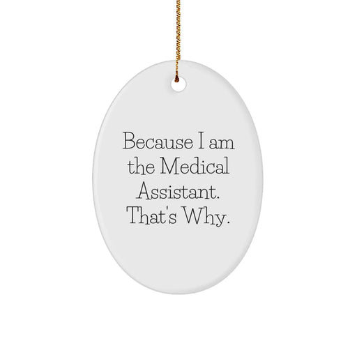 Funny Medical Assistant Gifts from Friends, Unique Oval Ornament Because I Am The Medical Assistant. That's Why., Christmas Unique Gifts for Medical Assistant - Image 1