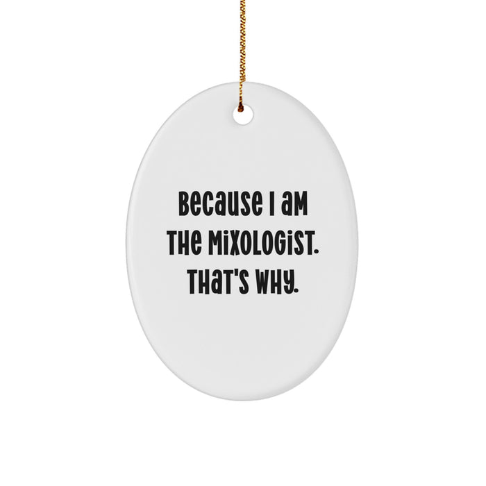 Funny Mixologist Gifts from Men to Friends and Family during Christmas Unique Gifts - Because I Am The Mixologist. That's Why. Oval Ornament - Image 1