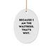 Funny Waitress Gifts from Women to Waitress, Oval Ornament Christmas Unique Gifts, Inspirational Because I Am 'The Waitress. That's Why.' Quote - Image 1