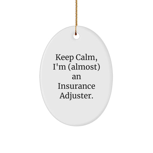 Funny Insurance Adjuster Oval Ornament Gifts from Family for Insurance Adjuster, Keep Calm, I'm (almost) An Insurance Adjuster. - Image 1