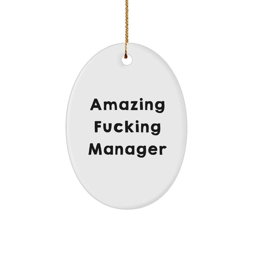 Funny Manager Gifts from Friends, Cute Oval Ornament for Manager Christmas Unique Gifts, 'Amazing F--king Manager' White Oval Ornament - Image 1
