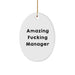 Funny Manager Gifts from Friends, Cute Oval Ornament for Manager Christmas Unique Gifts, 'Amazing F--king Manager' White Oval Ornament - Image 1