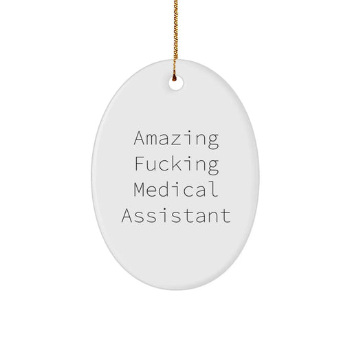 Funny Medical Assistant Gifts from Friends, Unique Oval Ornament for Medical Assistant, 'Amazing F--king Medical Assistant' Quote on Christmas - Image 1