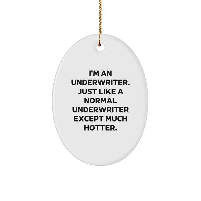 Underwriter Gifts, I'm An Underwriter. Just Like A Normal Underwriter Except Much Hotter., Funny Oval Ornament for Christmas, Gifts from Men to Underwriter, Oval Shaped, White - Image 1