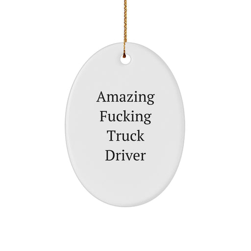 Funny Truck Driver Gifts for Men - Oval Ornament 'Amazing F--king Truck Driver' Christmas Unique Decorations - Image 1