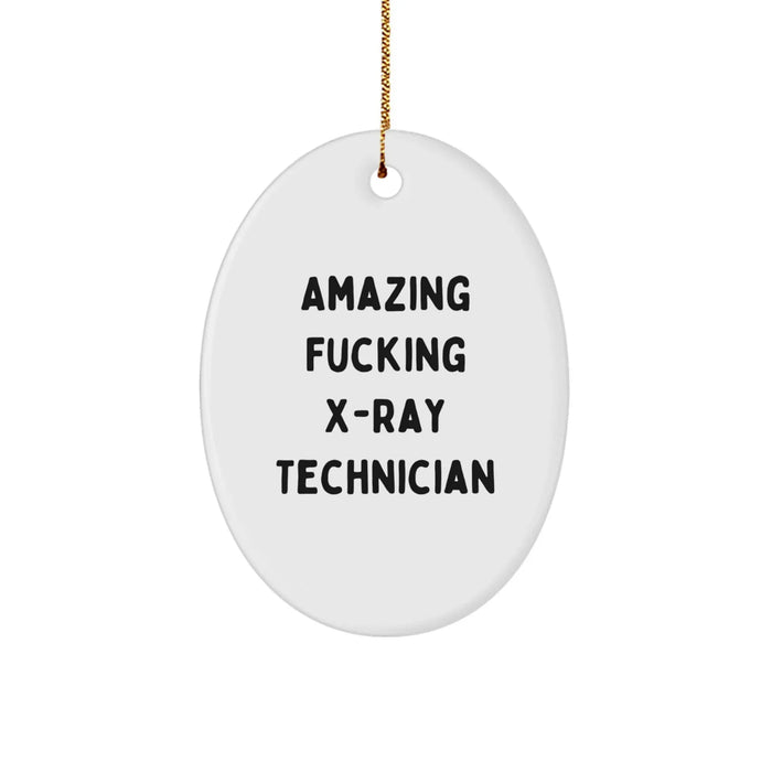 Funny X-Ray Technician Gifts for Men, 'Amazing F--king X-ray Technician' Oval Ornament, Christmas Unique Gifts from Men to Coworkers - Image 1