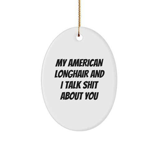 Funny American Longhair Cat Gifts, Oval Ornament for Friends, Gifts from Men, Gifts for Cat Lovers, Christmas Unique Gifts - Image 1