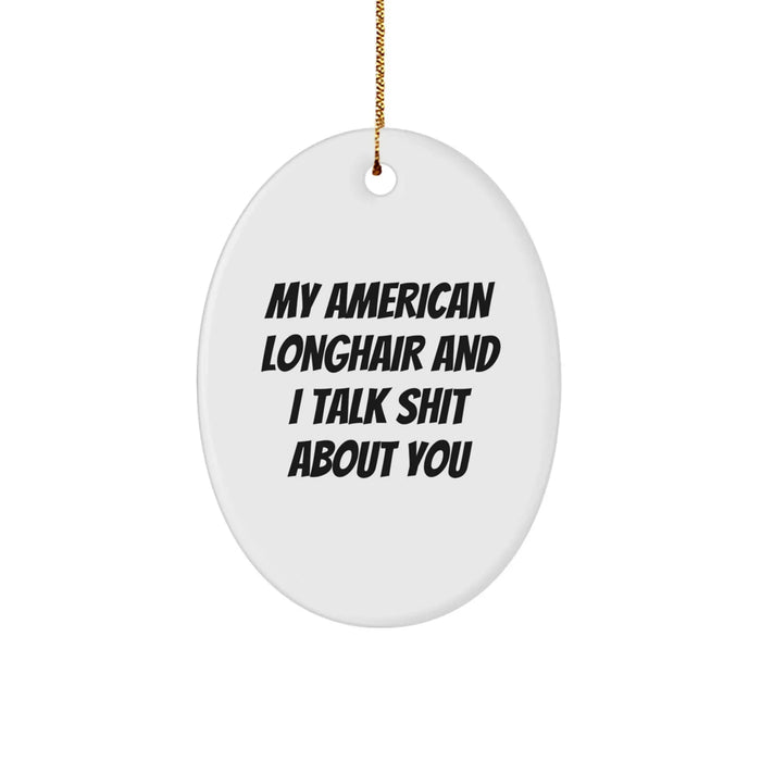 Funny American Longhair Cat Gifts, Oval Ornament for Friends, Gifts from Men, Gifts for Cat Lovers, Christmas Unique Gifts - Image 1