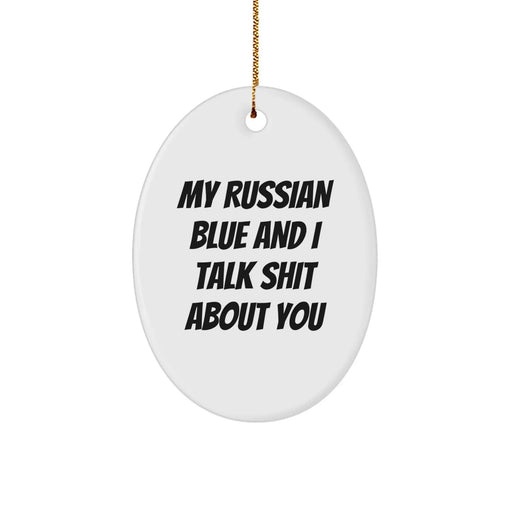 Funny Russian Blue Cat Oval Ornament Christmas Unique Gifts from Men to Friends - Image 1