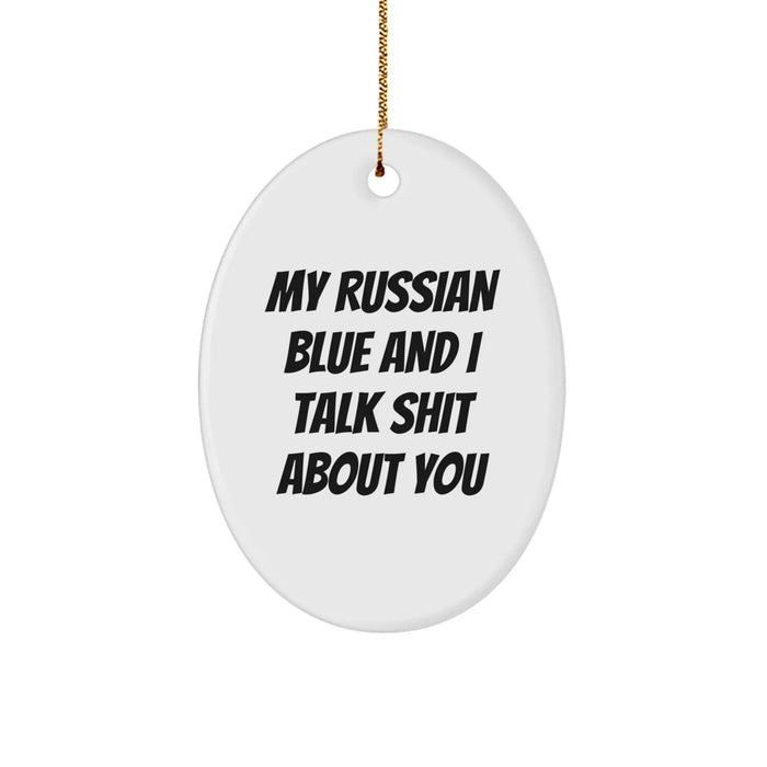 Funny Russian Blue Cat Oval Ornament Christmas Unique Gifts from Men to Friends - Image 1