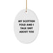 Funny Scottish Fold Cat Lover Gifts, 'My Scottish Fold And I Talk Shit About You' Oval Ornament for Friends, Family, Coworkers, Christmas Unique Gifts from Men, Women - Image 1