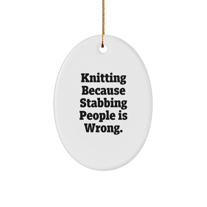 Knitting Oval Ornament Funny Gift for Knitting Lovers from Friends and Family - Image 1
