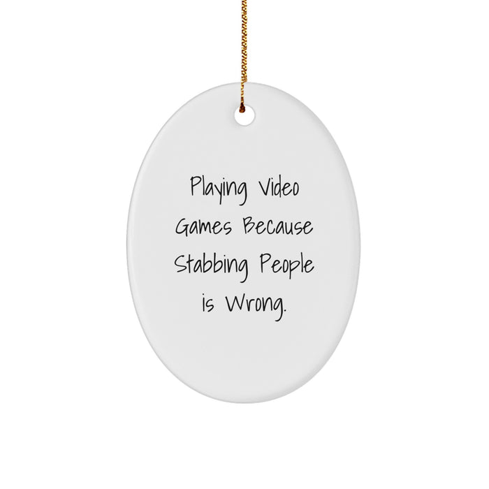 Funny Playing Video Games Oval Ornament Gifts for Men, Unique Christmas Ornaments from Friends, Coworkers, Family - Image 1