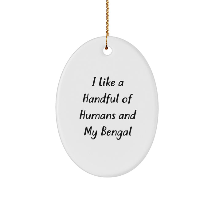 Funny Bengal Cat Oval Ornament Gifts for Bengal Cat Lovers from Friends and Family - I Like A Handful Of Humans And My Bengal Christmas Decoration - Image 1