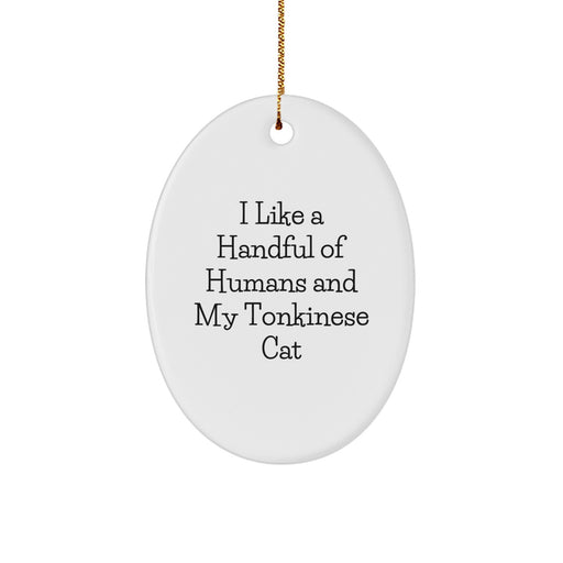 Funny Tonkinese Cat Gifts for Christmas, Oval Ornament, I Like A Handful Of Humans Quote, Gifts from Mom to My Tonkinese Cat Lover - Image 1