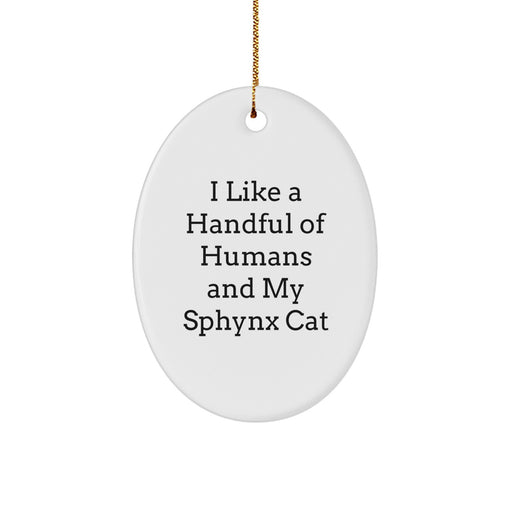  Funny Sphynx Cat Lover Gifts, Oval Ornament for Sphynx Cat Enthusiasts, I Like A Handful Of Humans And My Sphynx Cat Christmas Unique Gifts from Friends and Family - Image 1