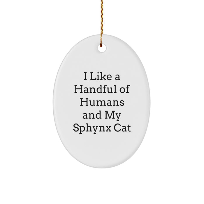  Funny Sphynx Cat Lover Gifts, Oval Ornament for Sphynx Cat Enthusiasts, I Like A Handful Of Humans And My Sphynx Cat Christmas Unique Gifts from Friends and Family - Image 1