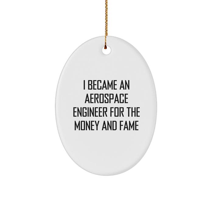 Funny Aerospace Engineer Gifts for Men - Oval Ornament, 'I Became An Aerospace Engineer For The Money And Fame', Christmas Unique Gifts from Friends - Image 1