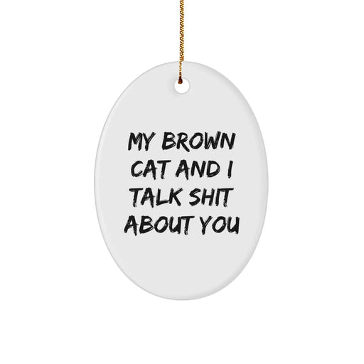 Funny Brown Cat Gifts from Friends to Family - My Brown Cat And I Talk Shit About You Oval Ornament for Christmas - Image 1