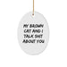 Funny Brown Cat Gifts from Friends to Family - My Brown Cat And I Talk Shit About You Oval Ornament for Christmas - Image 1