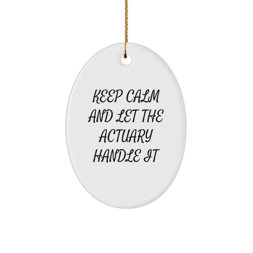 Funny Actuary Gifts, Oval Ornament for Actuaries, Keep Calm And Let The Actuary Handle It Christmas Unique Gifts from Friends to Actuary - Image 1