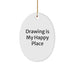 Drawing Is My Happy Place Funny Oval Ornament Gifts for Men Women Friends Family, Handcrafted with Durable MDF and High-Gloss Plastic Finish, Perfect for Christmas - Image 1