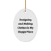 Designing and Making Clothes Enthusiasts Gifts, Oval Ornament for Friends, Family, and Coworkers, 'Designing And Making Clothes Is My Happy Place' Quote, Christmas Unique Gifts - Image 1