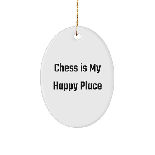 Chess Lovers' Delight: 'Chess Is My Happy Place' Oval Ornament Gifts for Men, Women, Friends, and Family, Christmas Unique Presents - Image 1