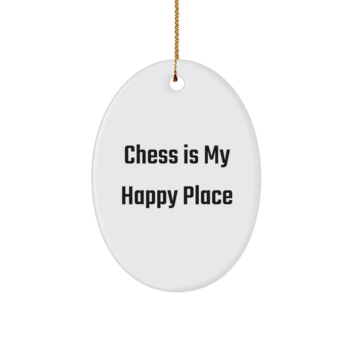 Chess Lovers' Delight: 'Chess Is My Happy Place' Oval Ornament Gifts for Men, Women, Friends, and Family, Christmas Unique Presents - Image 1
