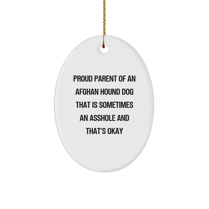 Proud Afghan Hound Dog Parent Gifts from Family for Christmas Unique Oval Ornaments, Funny Quote Afghan Hound Dog Mom and Dad Gifts for Friends - Image 1