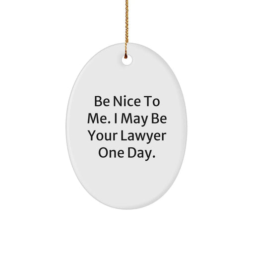 Funny Lawyer Oval Ornament Gifts for Men Women Friends Coworkers Family - Be Nice To Me. I May Be Your Lawyer One Day. Christmas Unique Gifts - Image 1