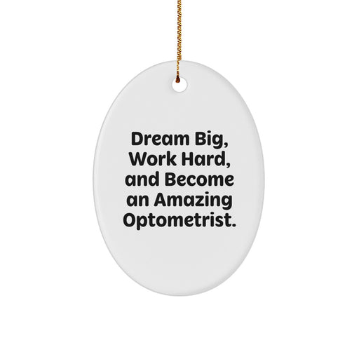 Funny Inspirational Optometrist Gifts from Family Members for Christmas Unique Oval Ornament Decorations, 'Dream Big, Work Hard, And Become An Amazing Optometrist.' - Image 1