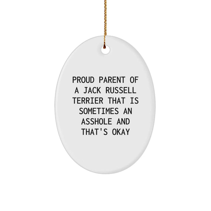 Funny Jack Russell Terrier Dog Oval Ornament Gifts from Family to Proud Parents, Christmas Unique Presents for Men and Women - Image 1