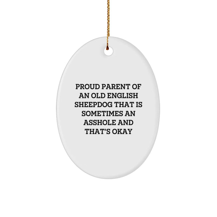 Funny Old English SheepDog Gifts for Men, Women, Friends, Coworkers - Unique Oval Ornament with Sassy Quote, Christmas Memorable Presents from Family - Image 1