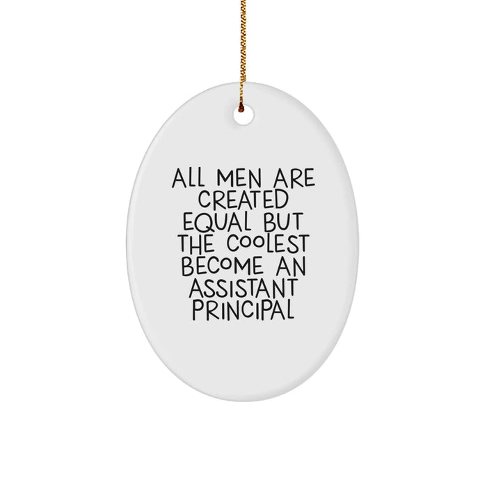 Funny Assistant Principal Gifts for Men from Friends and Family - Oval Ornament with Quote 'All Men Are Created Equal But The Coolest Become An Assistant Principal' - Christmas Unique Gifts - Image 1