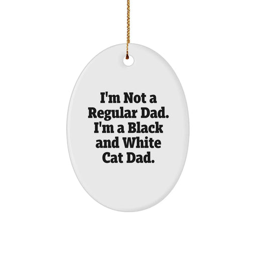Funny Black and White Cat Dad Gift Oval Ornament for Him Christmas Unique Presents - Image 1