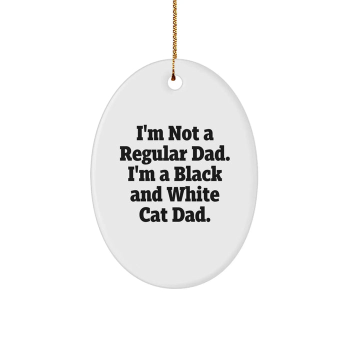 Funny Black and White Cat Dad Gift Oval Ornament for Him Christmas Unique Presents - Image 1