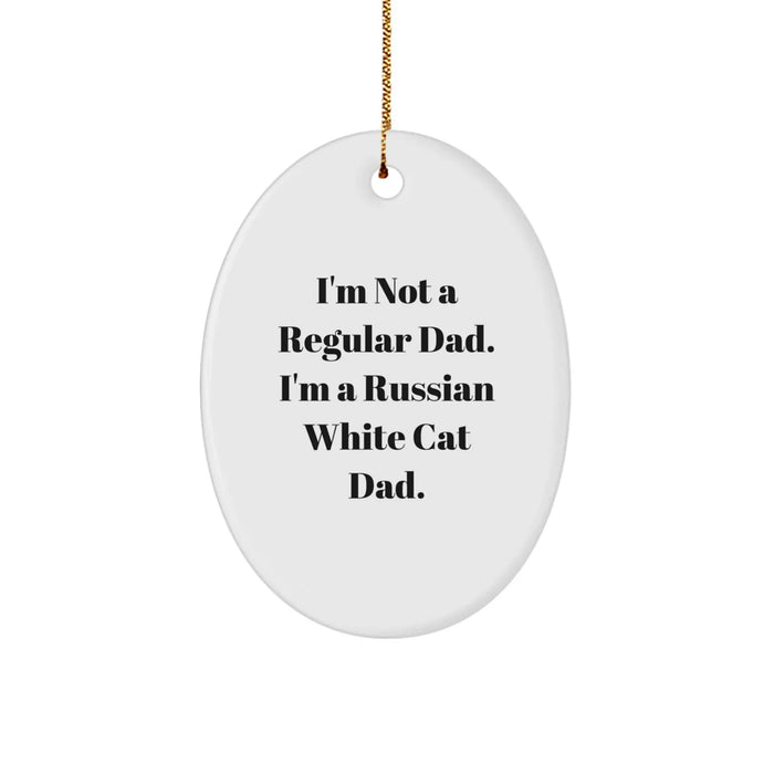 Funny Russian White Cat Dad Gifts for Men and Women, Oval Ornament, Christmas Unique Presents from Friends and Family - Image 1