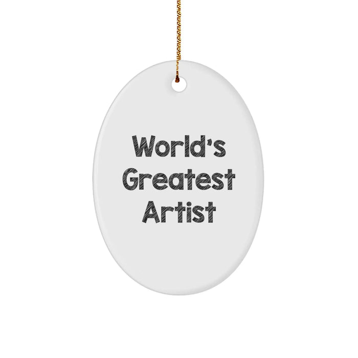 Funny Artist Gifts from Friends and Family for Men and Women Unique Oval Ornament with 'World's Greatest Artist' Quote - Image 1
