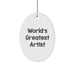 Funny Artist Gifts from Friends and Family for Men and Women Unique Oval Ornament with 'World's Greatest Artist' Quote - Image 1